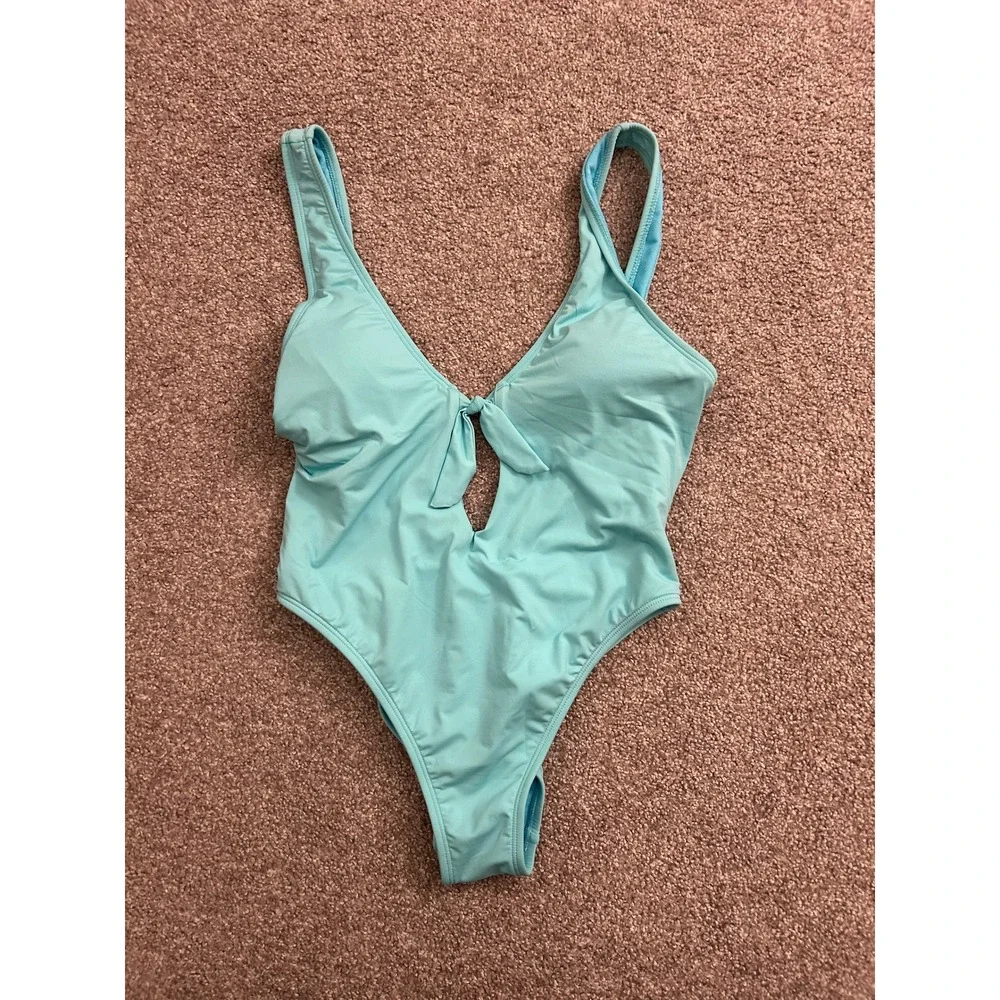 The Bikini Lab One Piece Swimsuit Womens Small Blue Excellent Front Tie Cutout